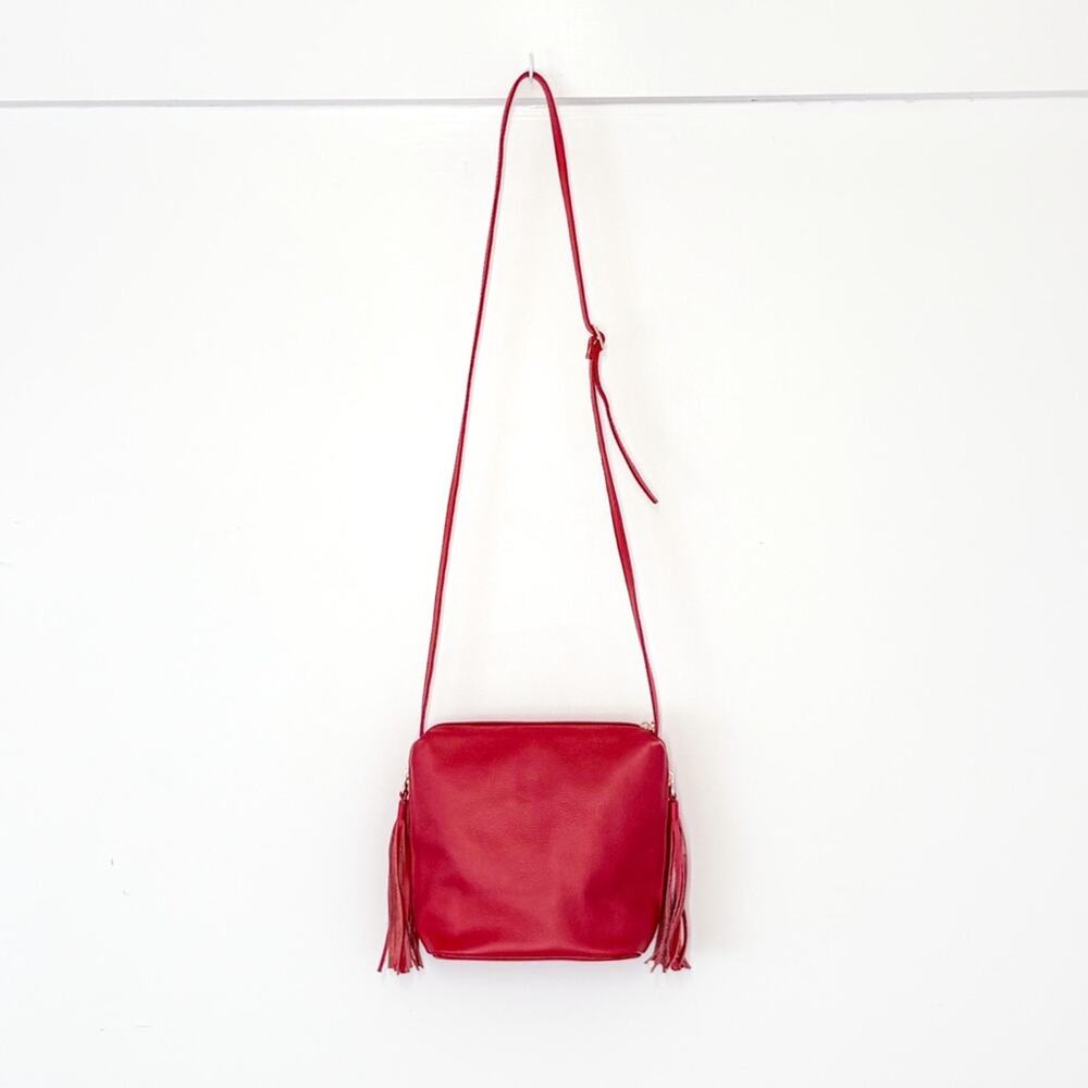 Versilia Leather Crossbody Bag Purse HandBag Red Mid-Size Tassels Columbia